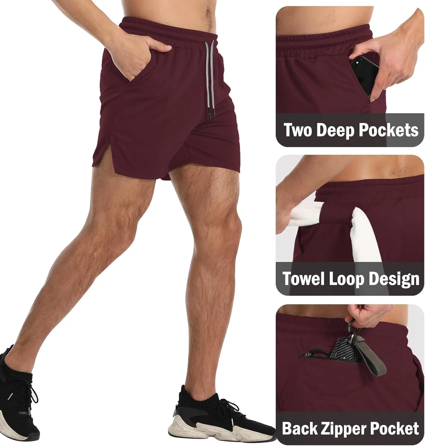 Aolesy Men's Gym Workout Shorts 5" Lightweight Bodybuilding Athletic Shorts Running Training with Zip Pockets & Towel Loop