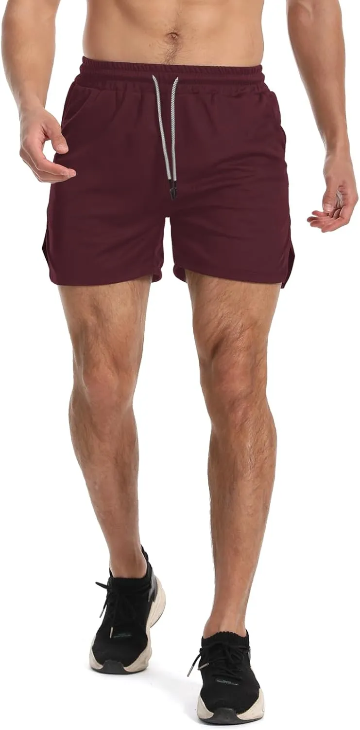 Aolesy Men's Gym Workout Shorts 5" Lightweight Bodybuilding Athletic Shorts Running Training with Zip Pockets & Towel Loop