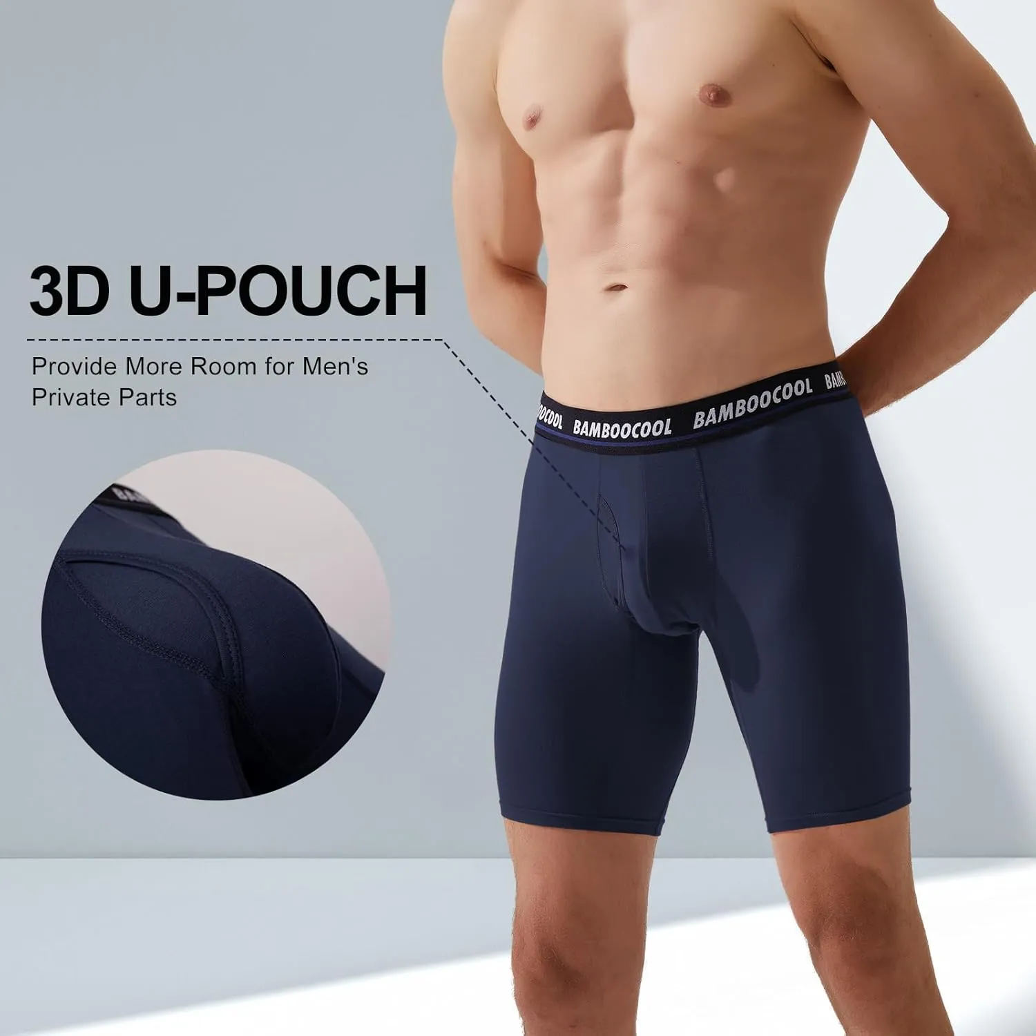 BAMBOO COOL Men's Long Boxer Briefs Performance Long Leg Sports Boxer Brief Underwear MultiPack