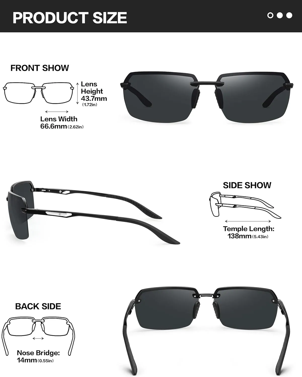 BIRCEN Polarized Sunglasses for Men - UV Protection Sports Sun Glasses Classic Black Shades for Driving Fishing
