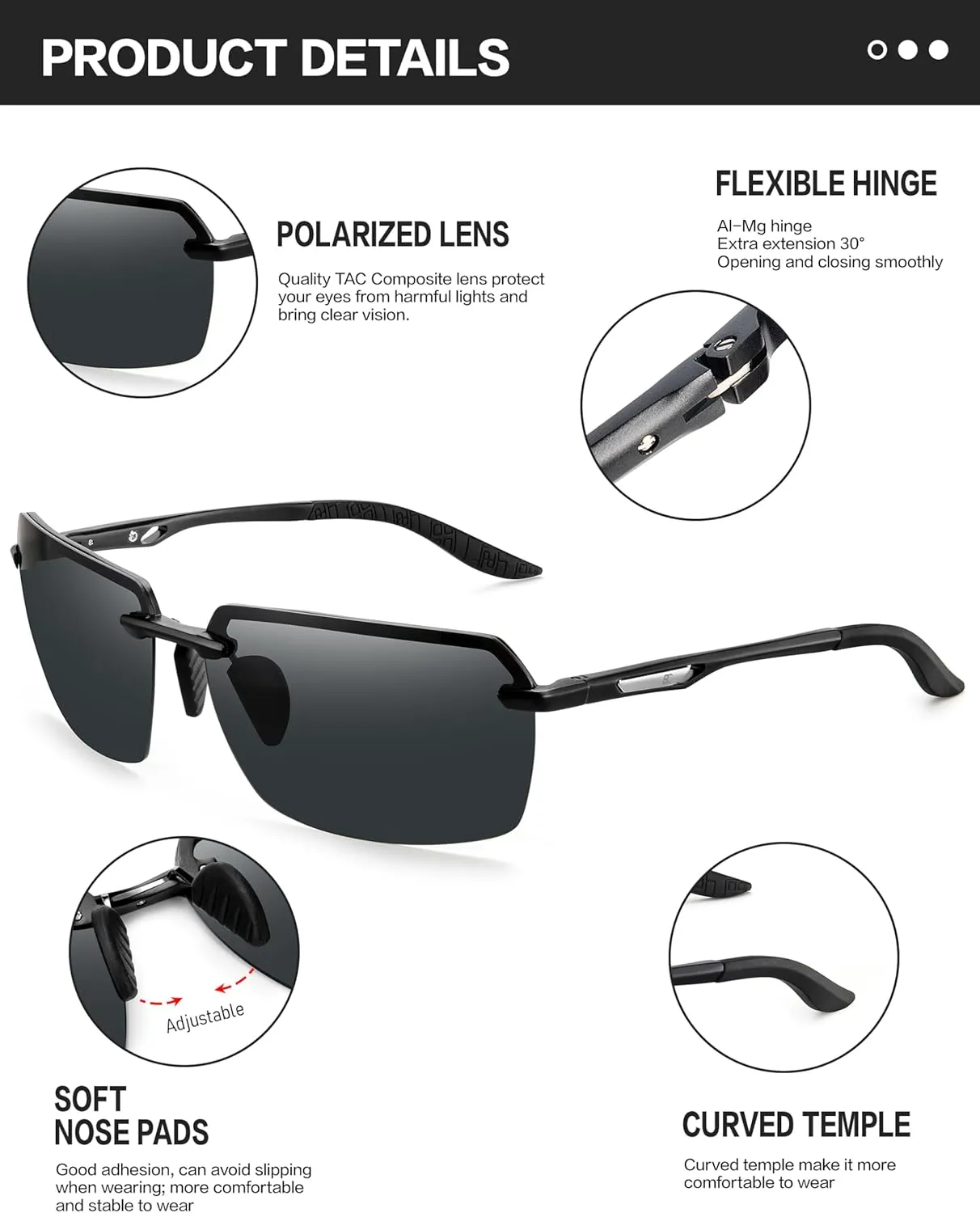 BIRCEN Polarized Sunglasses for Men - UV Protection Sports Sun Glasses Classic Black Shades for Driving Fishing