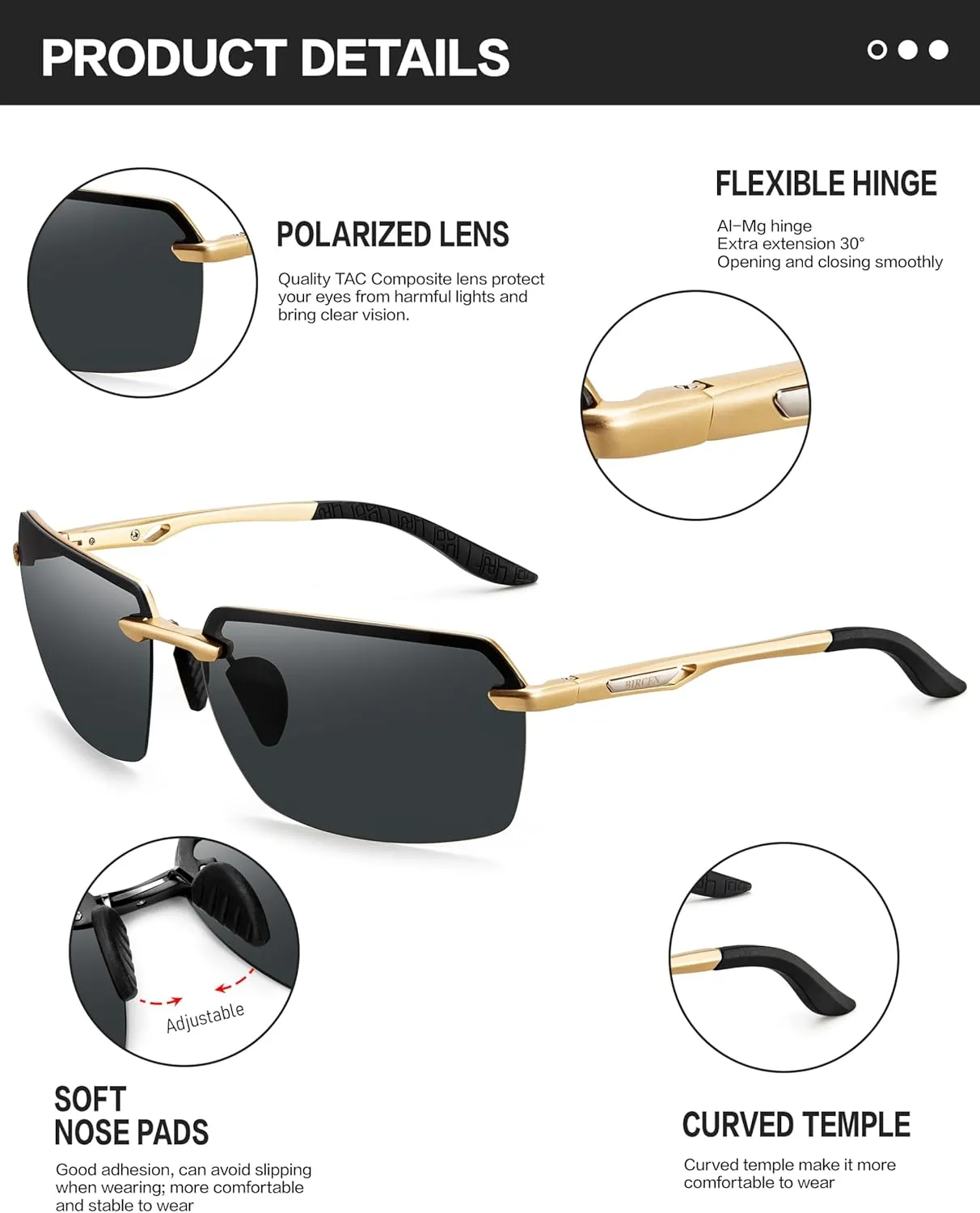 BIRCEN Polarized Sunglasses for Men - UV Protection Sports Sun Glasses Classic Black Shades for Driving Fishing