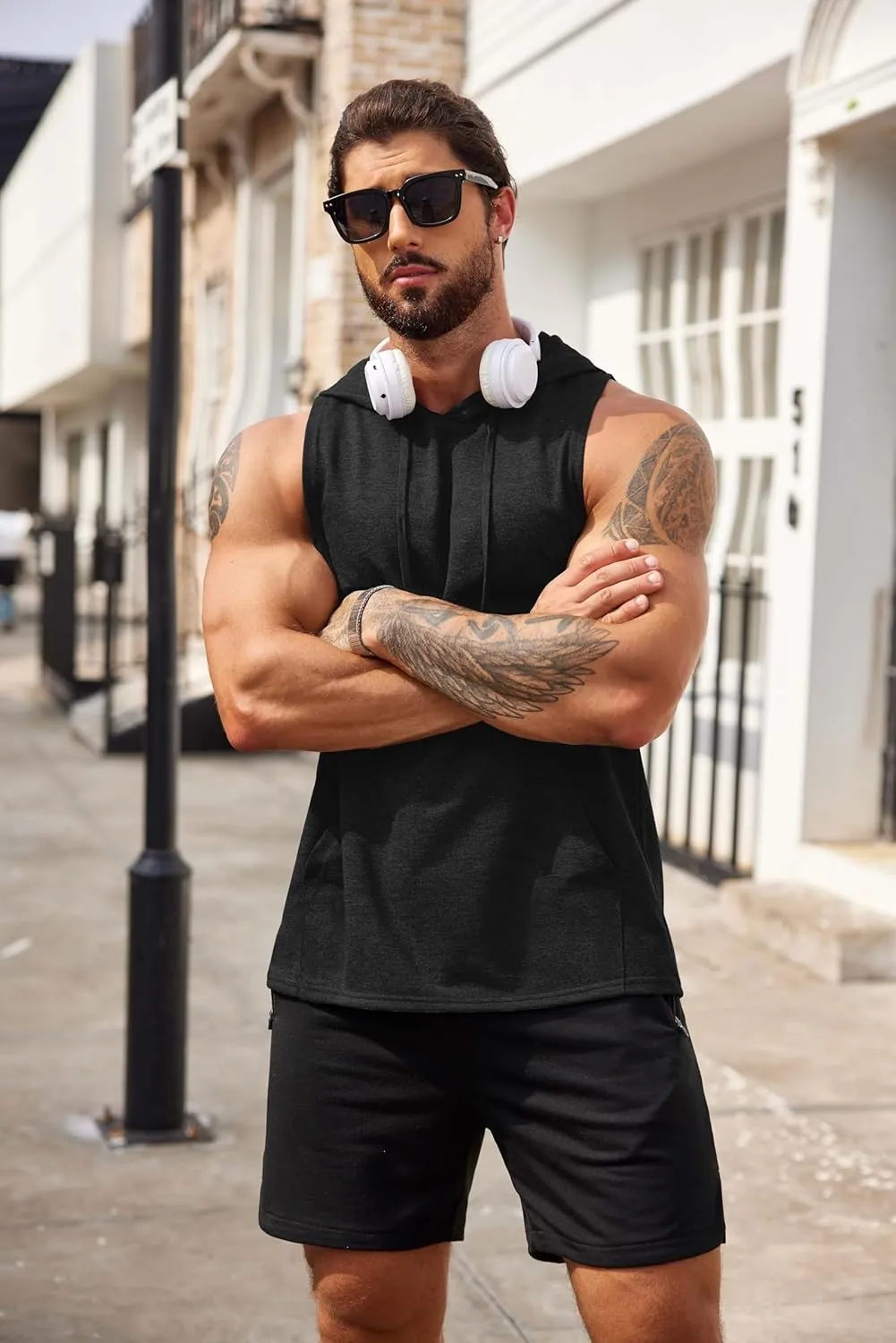COOFANDY Men's Workout Hooded Tank Tops Bodybuilding Muscle Cut Off T Shirt Sleeveless Gym Hoodies