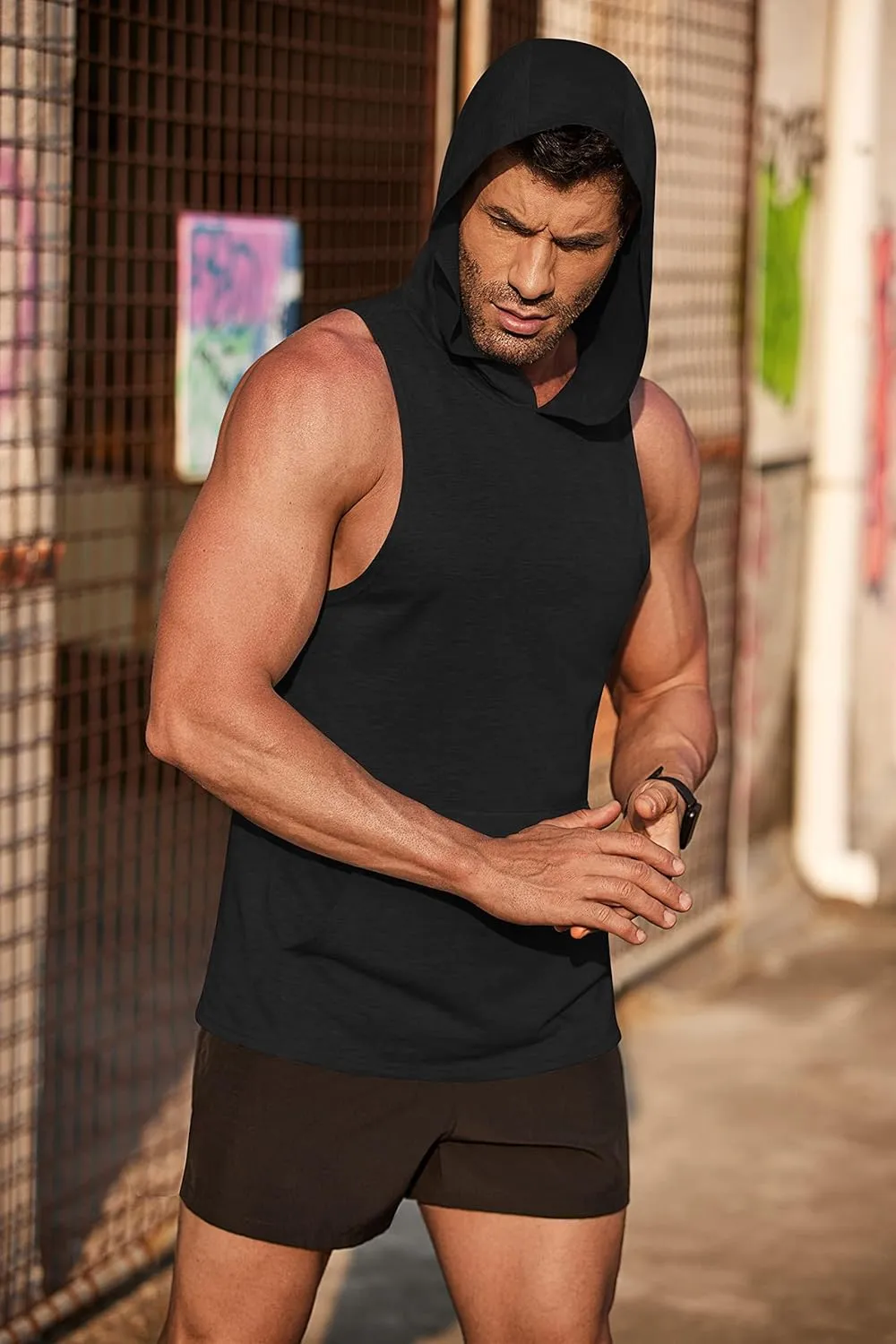 COOFANDY Men's Workout Hooded Tank Tops Bodybuilding Muscle Cut Off T Shirt Sleeveless Gym Hoodies
