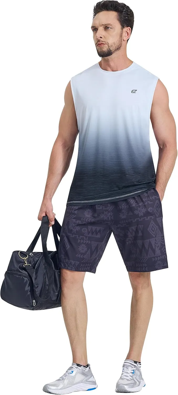EZRUN Men's Workout Sleeveless Shirts Quick Dry Muscle Swim Shirt Gym Fitness Running Beach Tank Tops