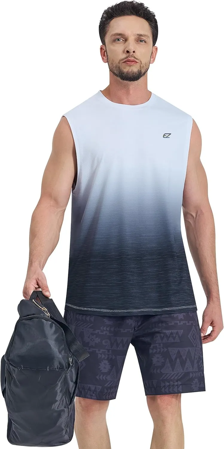 EZRUN Men's Workout Sleeveless Shirts Quick Dry Muscle Swim Shirt Gym Fitness Running Beach Tank Tops
