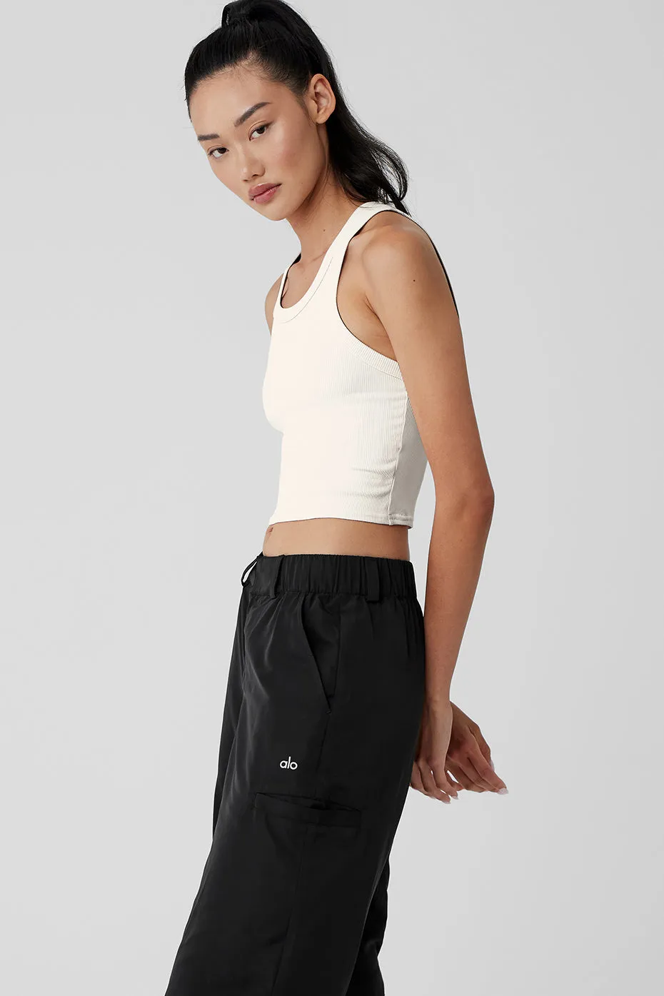 Ivory Ribbed Goddess Essential Tank Top