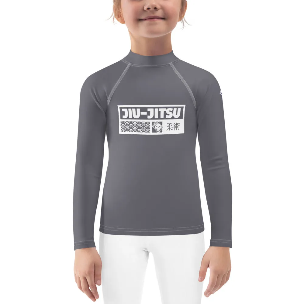 Kid's Girls Long Sleeve BJJ Rash Guard Jiu-Jitsu 019 - Charcoal