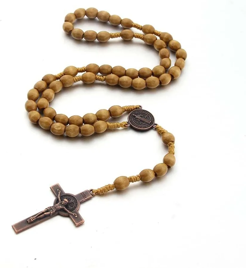 KOMI Handmade Wooden Catholic Rosaries, Rosary Beads Necklace From Bethlehem Wood Christian Prayer Holy Soil Medal & Metal Cross For Catholic Or Christian Gift