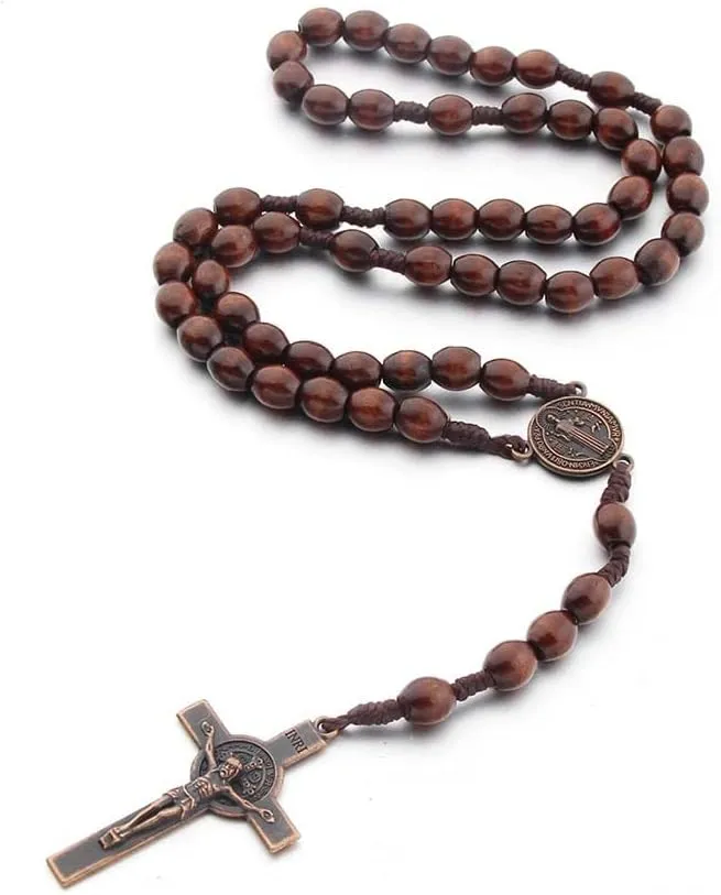 KOMI Handmade Wooden Catholic Rosaries, Rosary Beads Necklace From Bethlehem Wood Christian Prayer Holy Soil Medal & Metal Cross For Catholic Or Christian Gift