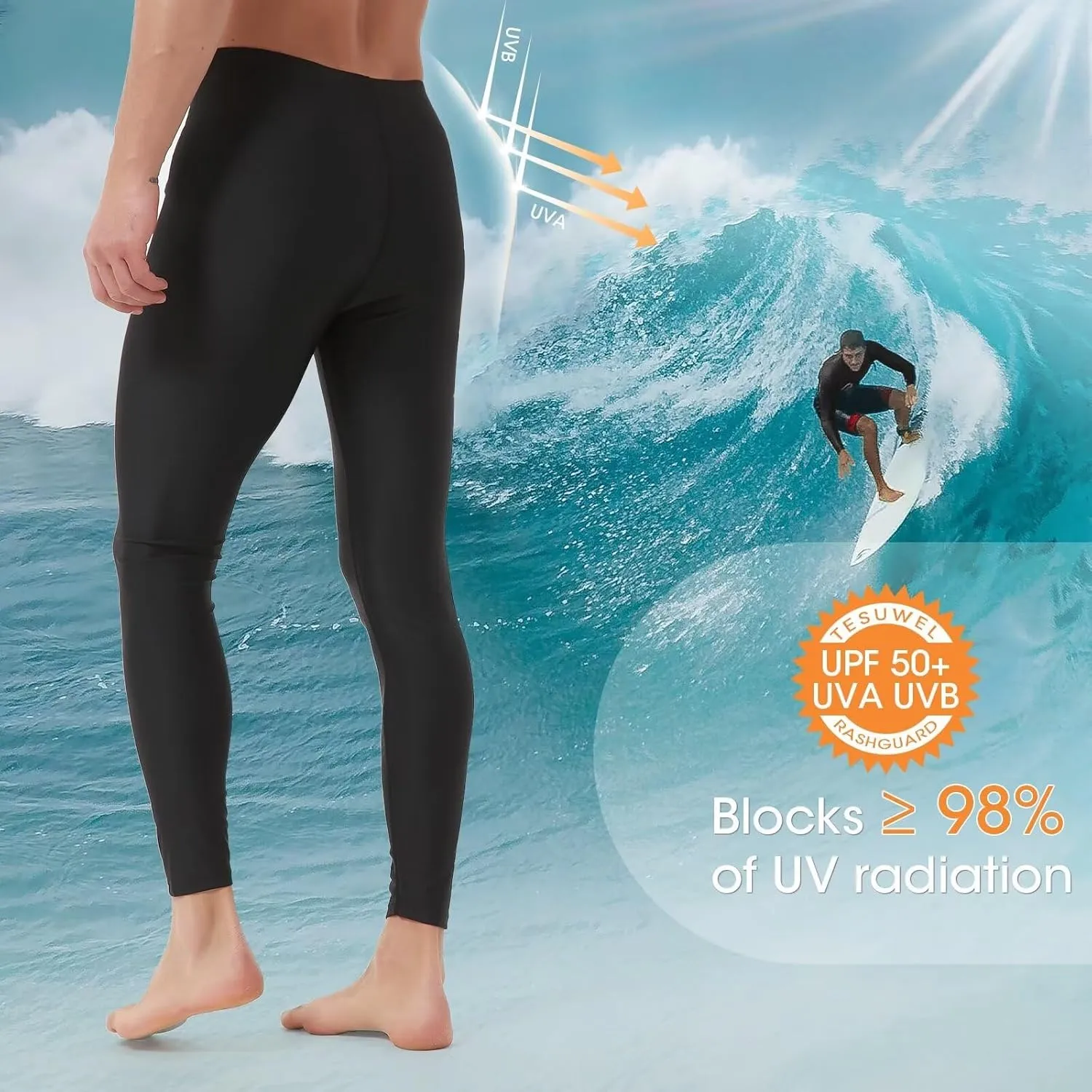 Mens Swim Pants Long UV Sun Protection Swim Tights Surf Water Leggings Rash Guard Swimming Pants Quick Dry
