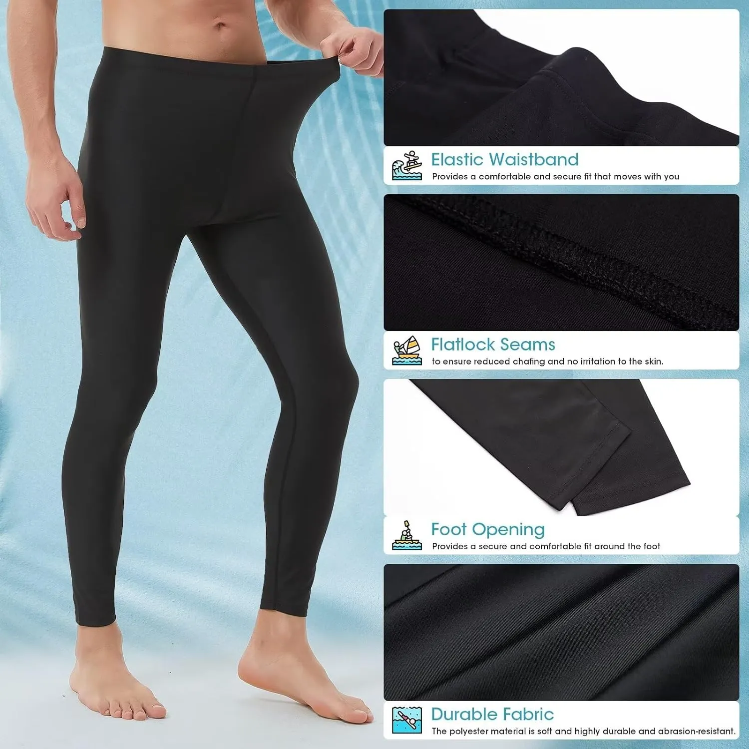 Mens Swim Pants Long UV Sun Protection Swim Tights Surf Water Leggings Rash Guard Swimming Pants Quick Dry