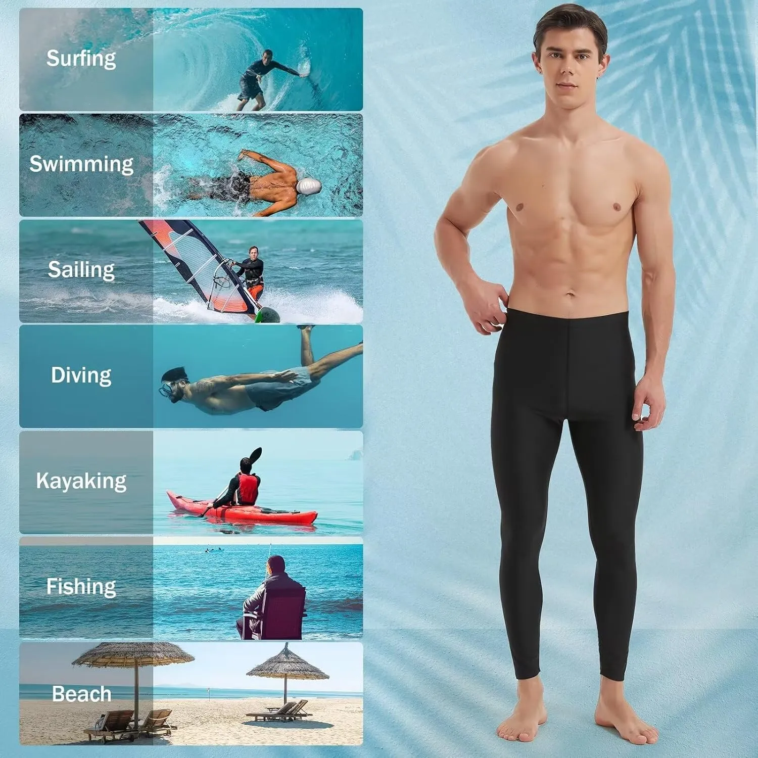 Mens Swim Pants Long UV Sun Protection Swim Tights Surf Water Leggings Rash Guard Swimming Pants Quick Dry