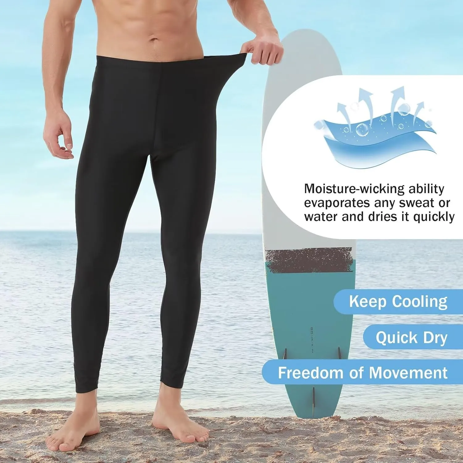 Mens Swim Pants Long UV Sun Protection Swim Tights Surf Water Leggings Rash Guard Swimming Pants Quick Dry