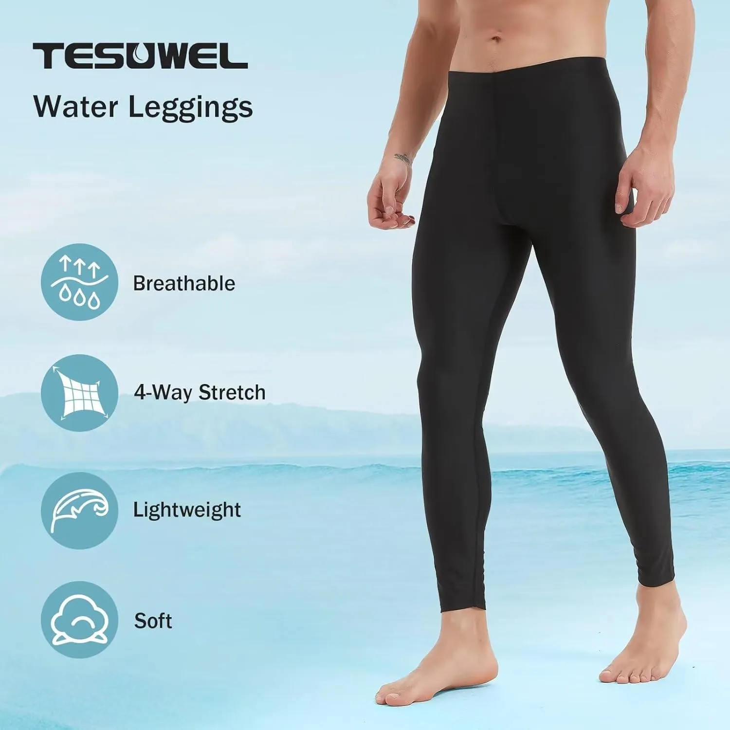 Mens Swim Pants Long UV Sun Protection Swim Tights Surf Water Leggings Rash Guard Swimming Pants Quick Dry