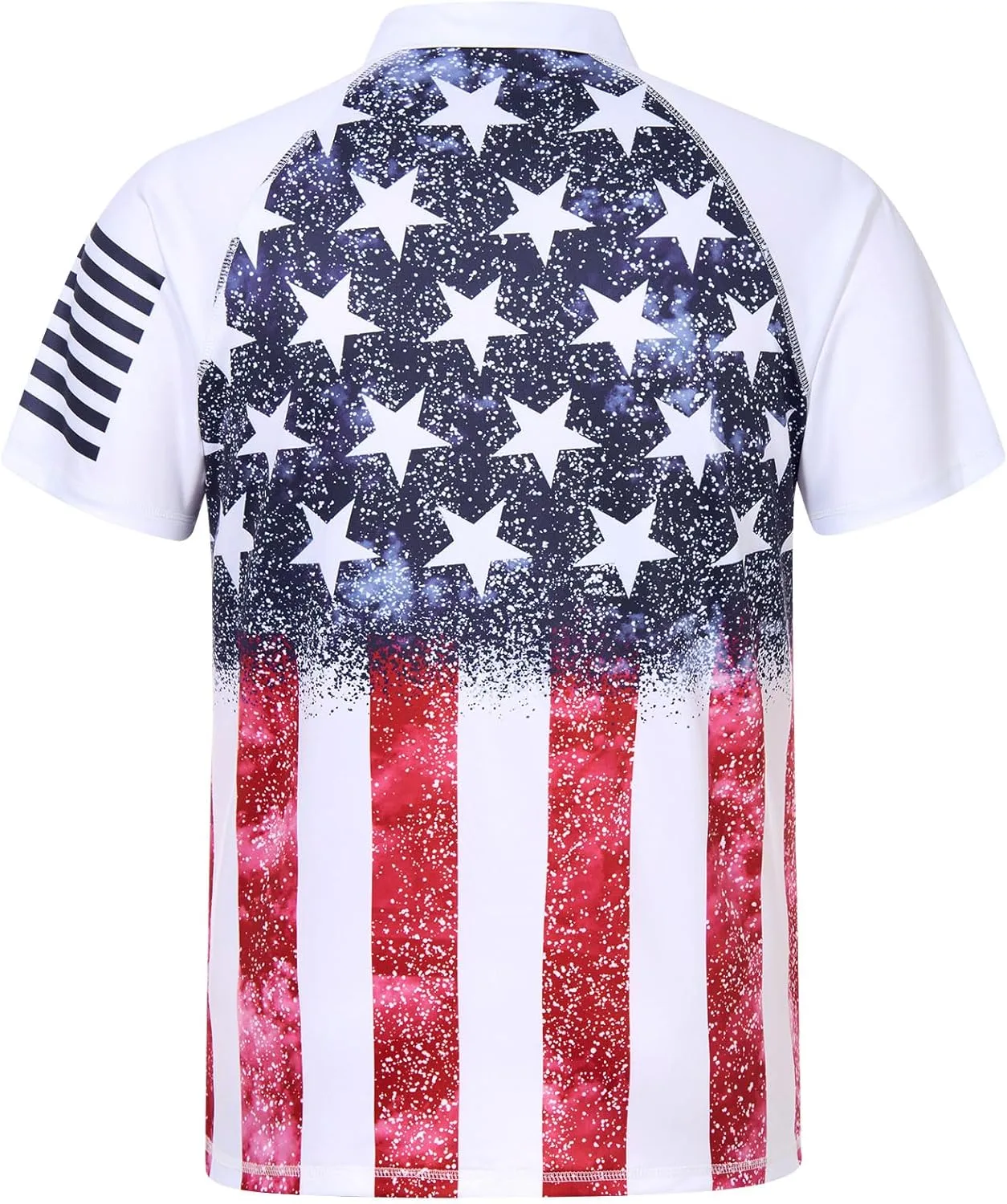 RAISEVERN Mens American Flag Print Golf Polo Shirt Patriotic Raglan Sleeve Tees