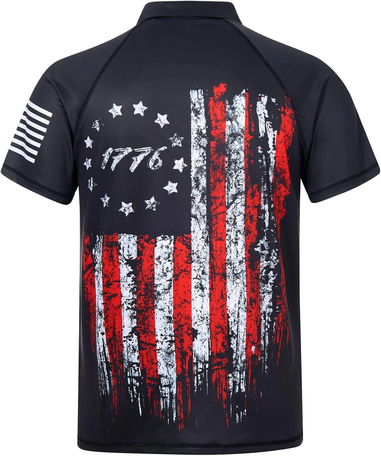 RAISEVERN Mens American Flag Print Golf Polo Shirt Patriotic Raglan Sleeve Tees