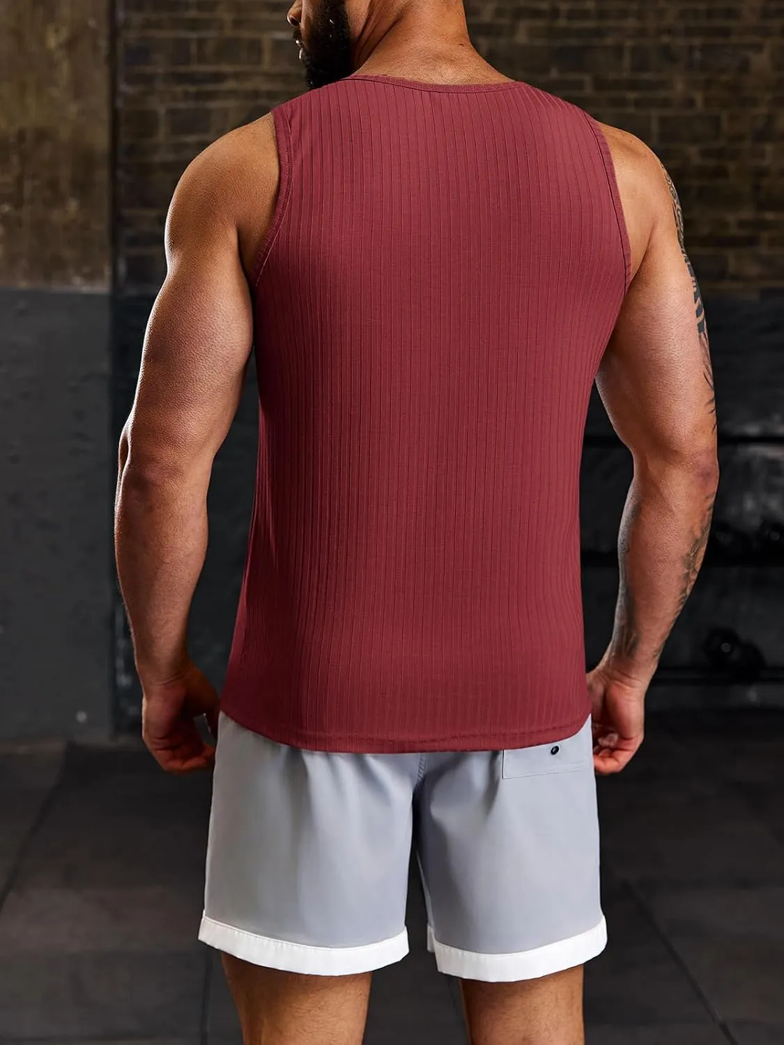 Runcati Men's Ribbed Tank Tops Knit Sleeveless Workout T Shirt Muscle Gym Fitness Tee