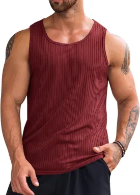Runcati Men's Ribbed Tank Tops Knit Sleeveless Workout T Shirt Muscle Gym Fitness Tee