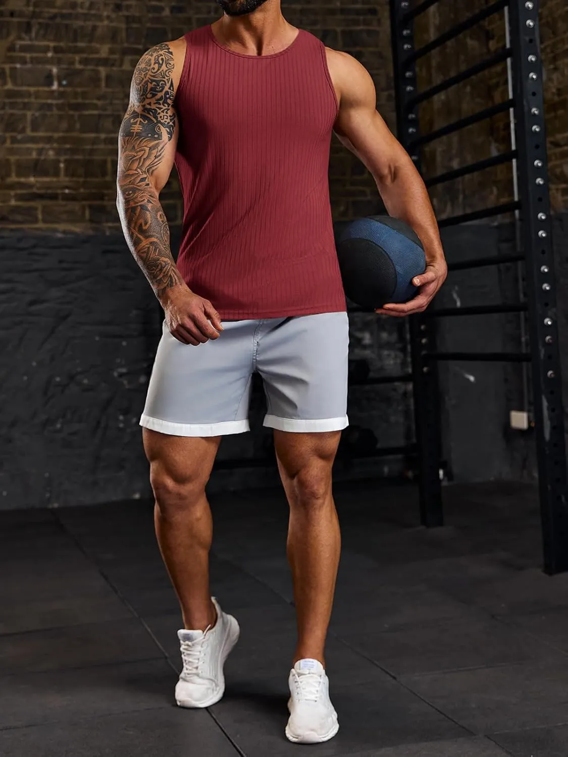 Runcati Men's Ribbed Tank Tops Knit Sleeveless Workout T Shirt Muscle Gym Fitness Tee