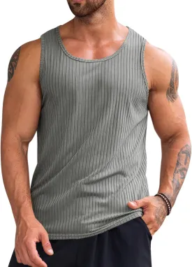 Runcati Men's Ribbed Tank Tops Knit Sleeveless Workout T Shirt Muscle Gym Fitness Tee