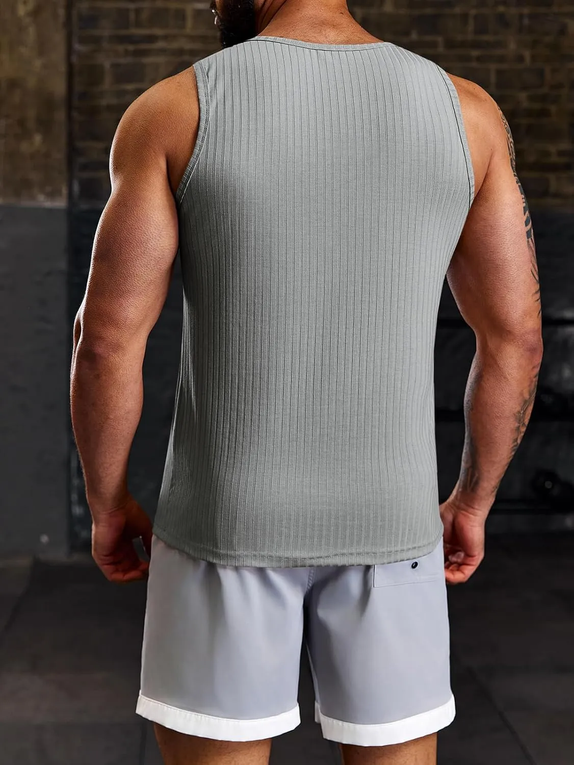 Runcati Men's Ribbed Tank Tops Knit Sleeveless Workout T Shirt Muscle Gym Fitness Tee