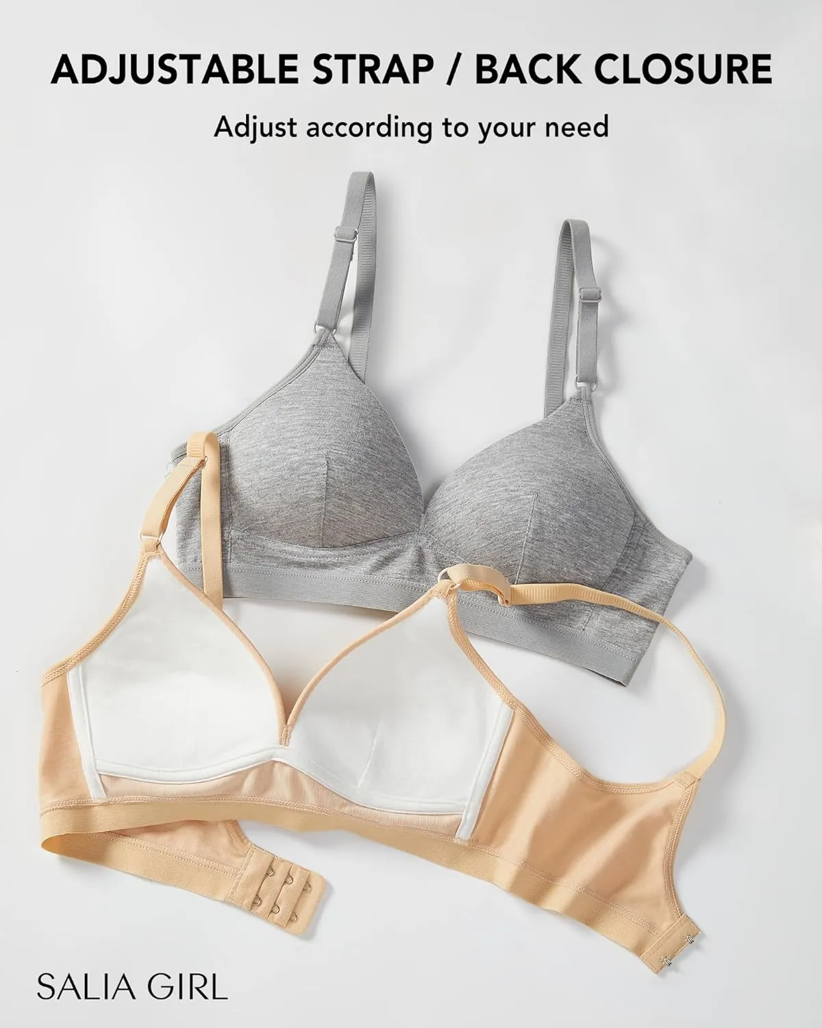 SALIA GIRL Soft Padded Bras for Girls & Teens 12-14, No Wires Cotton Developed Training Bras