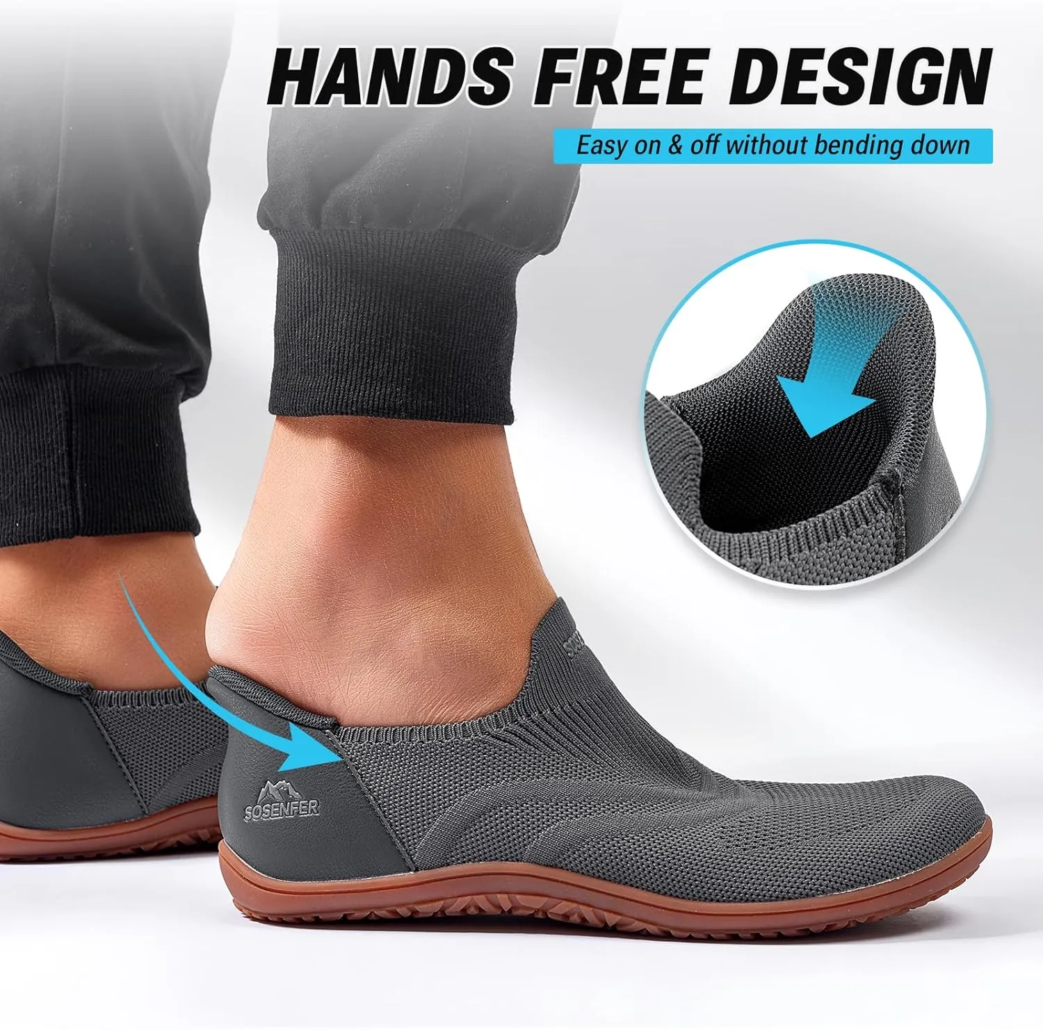 Sosenfer Women Slip On Barefoot Shoes Men Wide Minimalist Barefoot Sneakers Hands Free Workout Zero Drop Sole Walking Shoes for Unisex