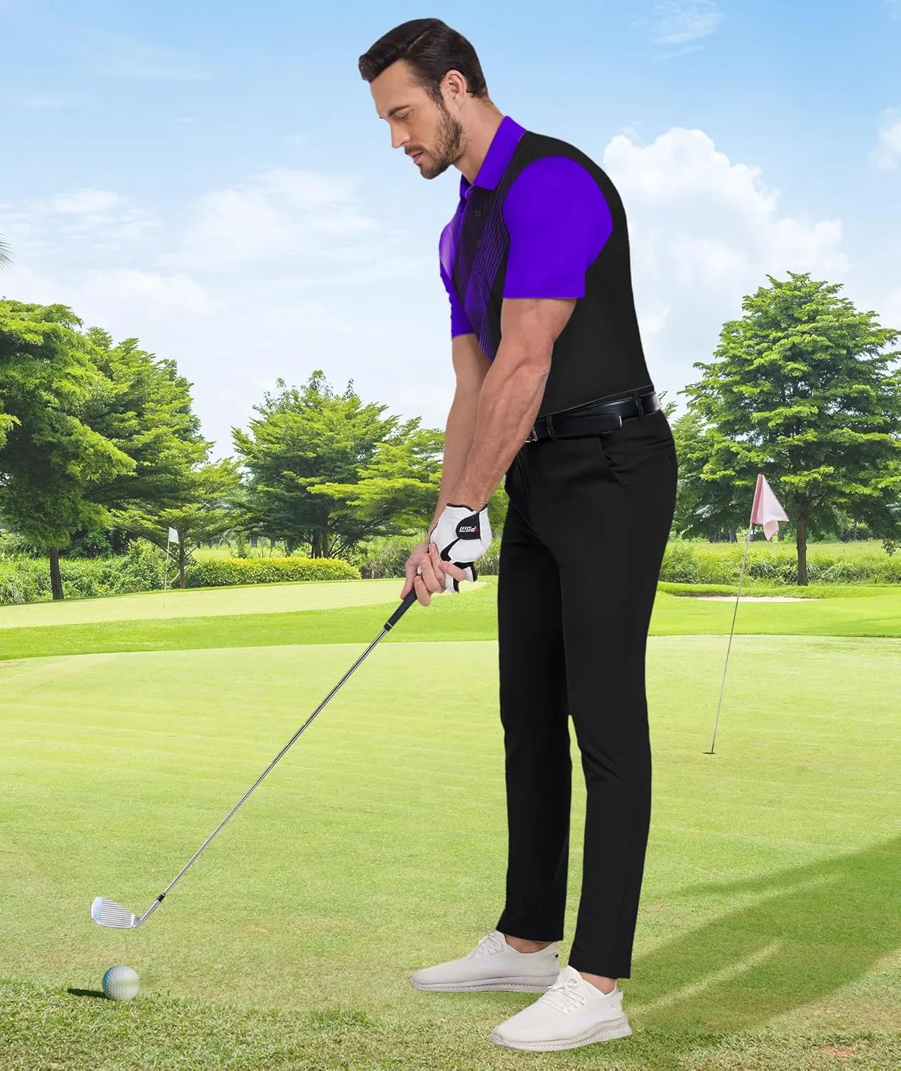 ZITY Men's Golf Shirts Short Sleeve Moisture Wicking Performance Print Patterns Casual Collared Golf Polo Shirt for Men